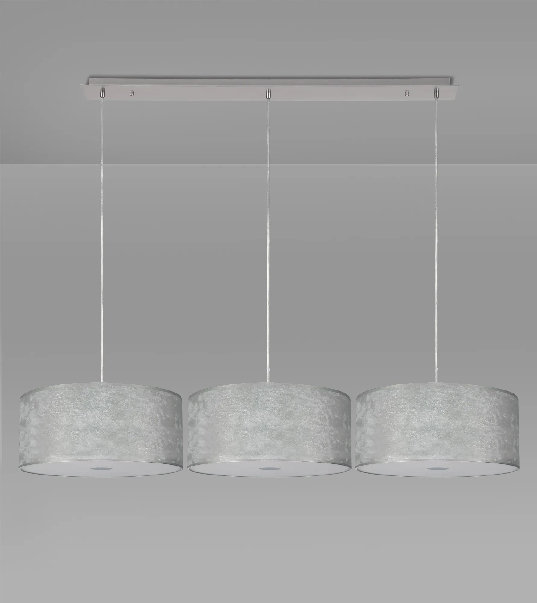 Baymont 40cm Shade 2m 3 Light Pendant Polished Chrome, Silver Leaf, Frosted Diffuser DK0804  Deco Baymont CH SL